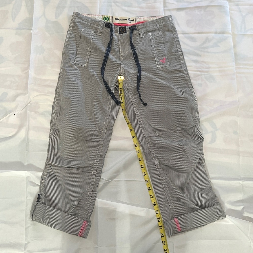 American‎ Eagle Womens Baggy Pants Drawstring Cuffed Hem Size 00 Short Y2K VTG